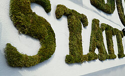 Ambient advertising, large Greenwood moss letters on a house wall, organic soft drink street art campaign